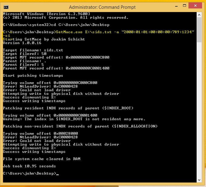 Command execution for changing last accessed timestamp